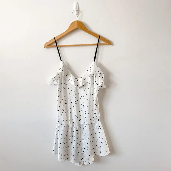 Kate Spade Satin Effect Charmeuse Pajama Romper White Black Polka Dot Size Small - Picture 4 of 9